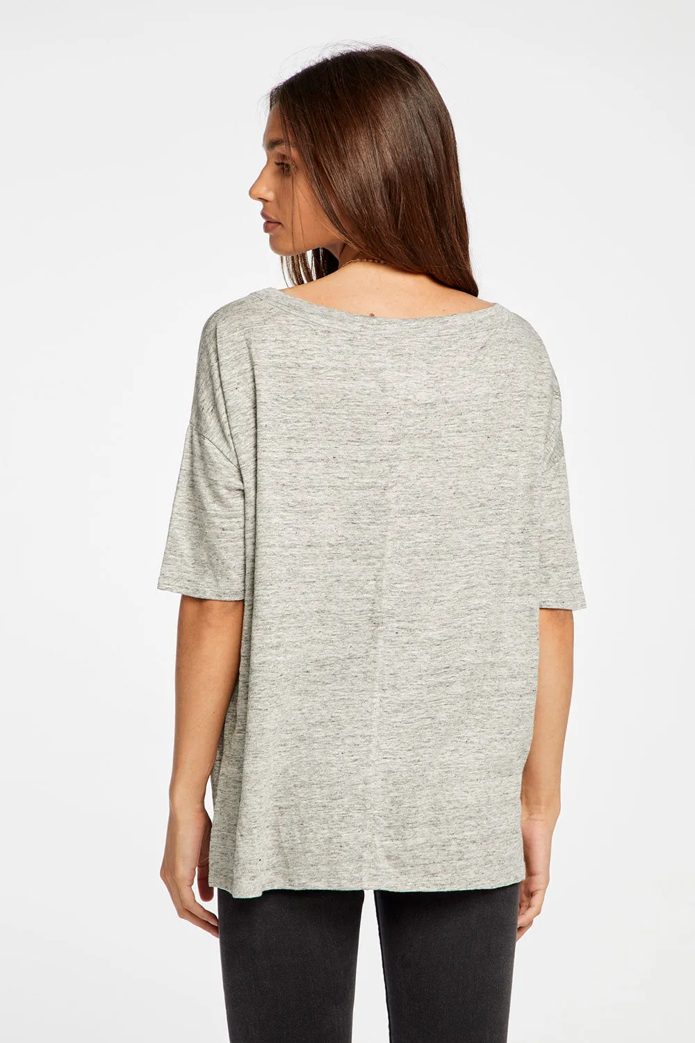 Linen Jersey Cropped Short Sleeve Boxy Hi Lo Tee sold by Chaser product image thumbnail 3