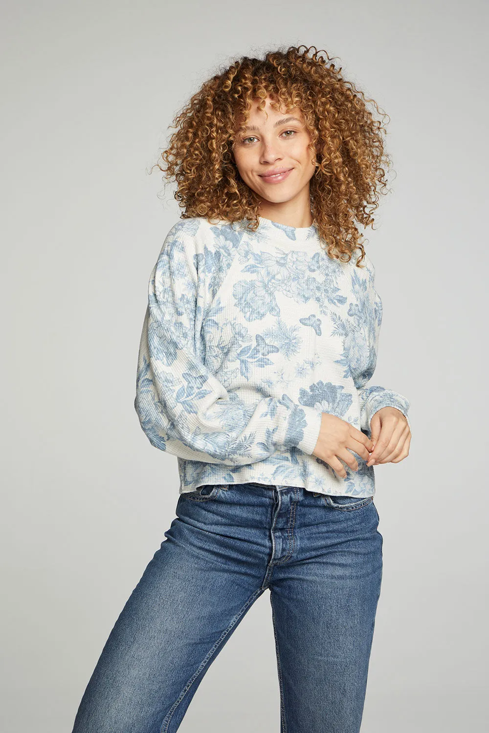 Long Sleeve Cropped Mock Neck Raglan Tee sold by Chaser product image thumbnail 4