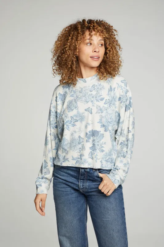 Long Sleeve Cropped Mock Neck Raglan Tee sold by Chaser