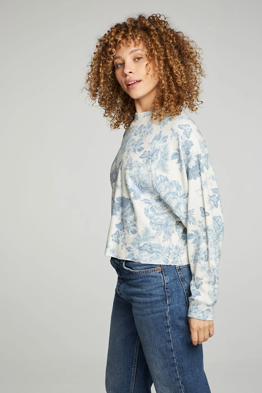 Long Sleeve Cropped Mock Neck Raglan Tee sold by Chaser product image thumbnail 2