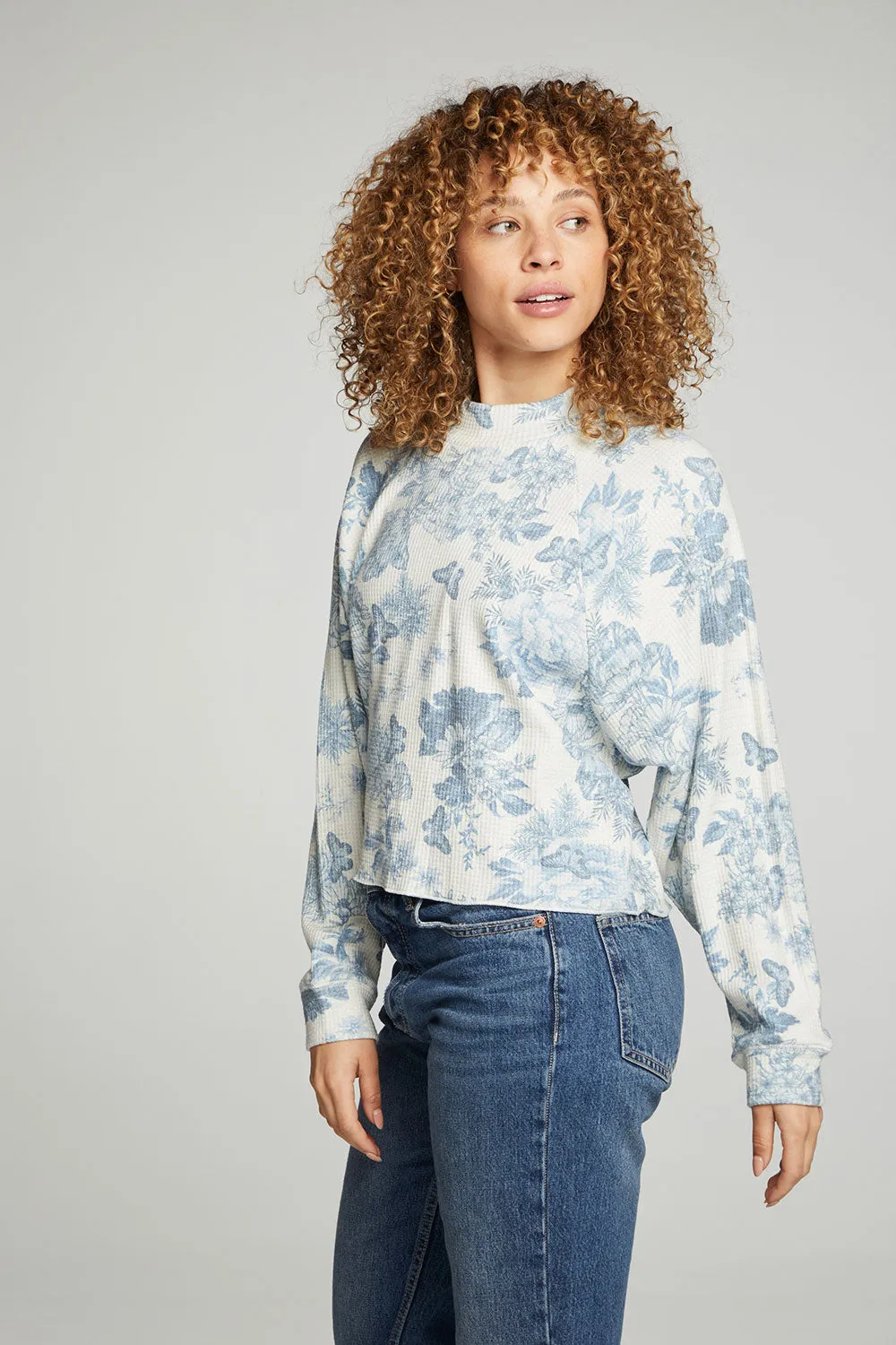 Long Sleeve Cropped Mock Neck Raglan Tee sold by Chaser product image thumbnail 5