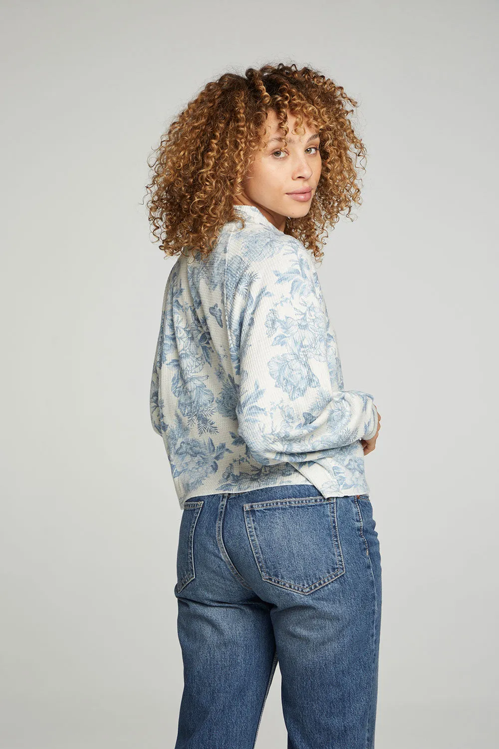 Long Sleeve Cropped Mock Neck Raglan Tee sold by Chaser product image thumbnail 3