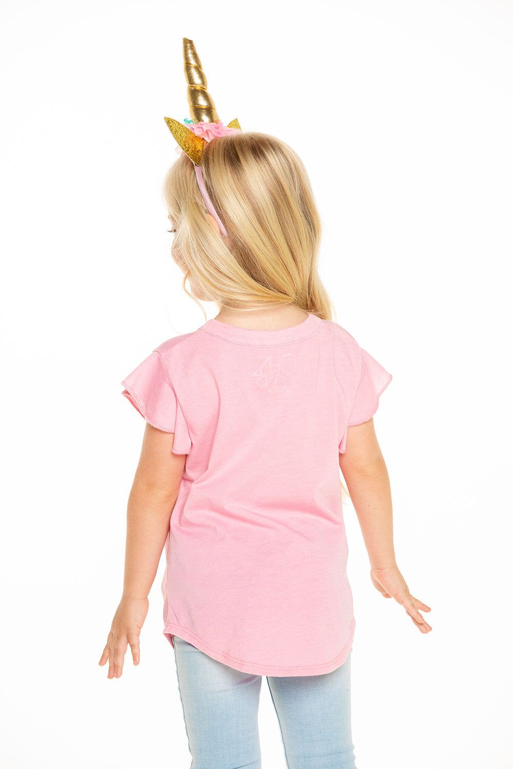 Recycled Vintage Jersey Shirred Flutter Sleeve Tee in Carnation Pink sold by Chaser product image thumbnail 2