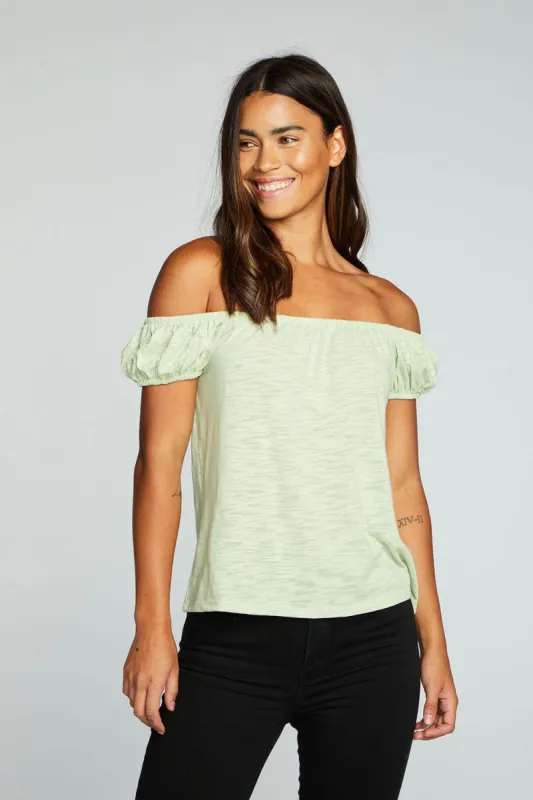 Slub Jersey Shirred Squared Neck Cap Sleeve Top made by Chaser