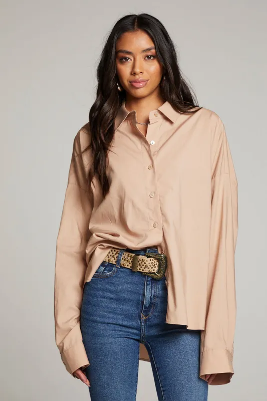 Ezra Warm Taupe Button Up sold by Chaser