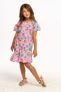 Niki Tropical Floral Short Sleeve Dress - Pink Lemonade sold by Chaser