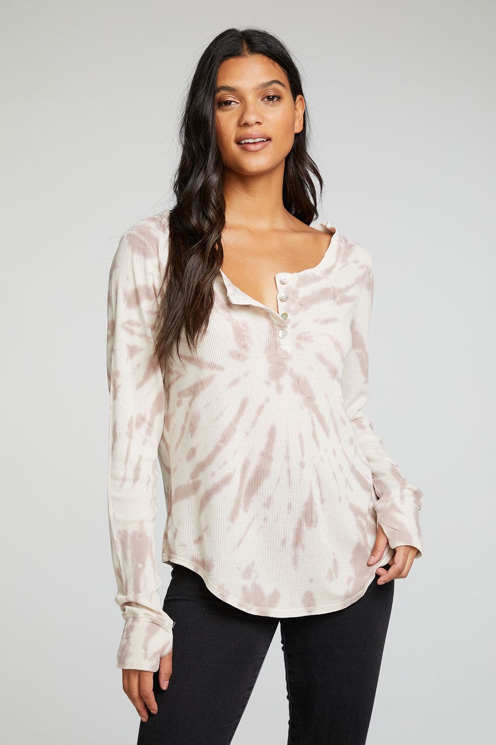 Heritage Waffle Long Sleeve Shirttail Henley with Thumbholes sold by Chaser product image thumbnail 3