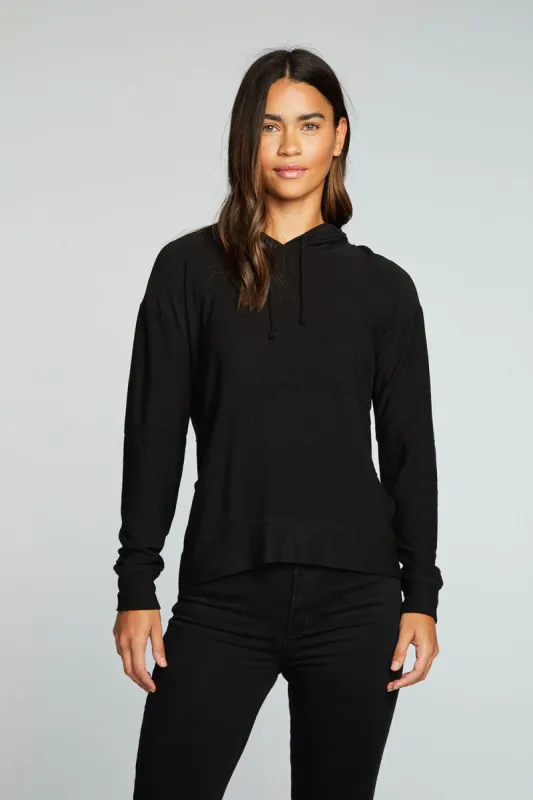 Recycled Cozy Knit Pintuck Hoodie Pullover With Side Slits sold by Chaser