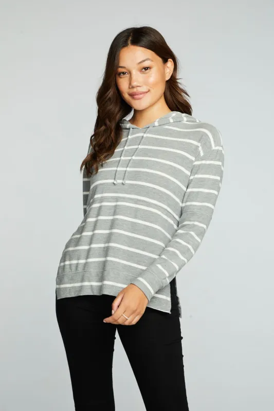 Recycled Cozy Knit Pintuck Hoodie Pullover With Side Slits sold by Chaser