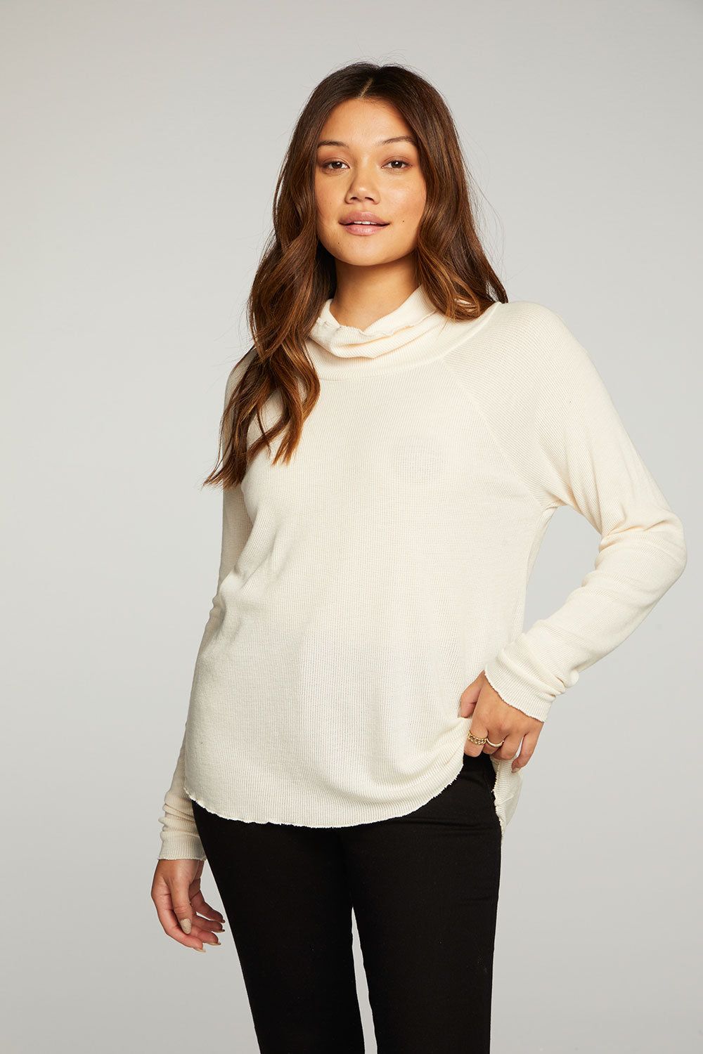 Heritage Waffle Long Sleeve Mock Neck Raglan Tee With Thumbhole sold by Chaser product image thumbnail 6