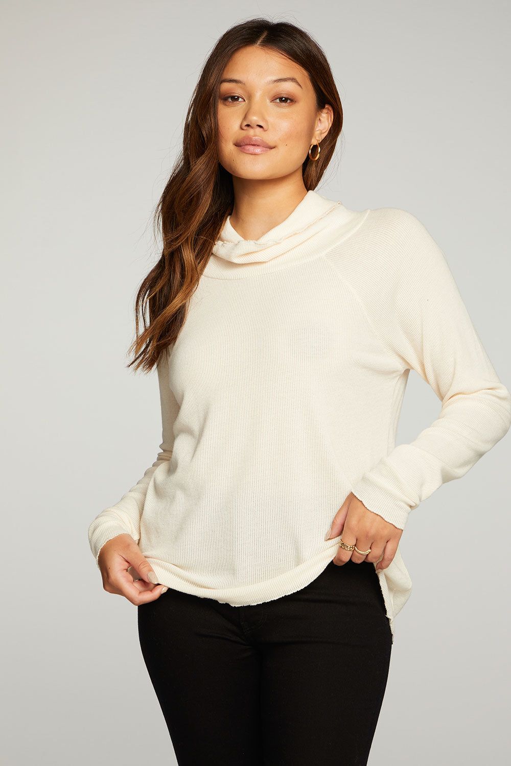Heritage Waffle Long Sleeve Mock Neck Raglan Tee With Thumbhole sold by Chaser product image thumbnail 4