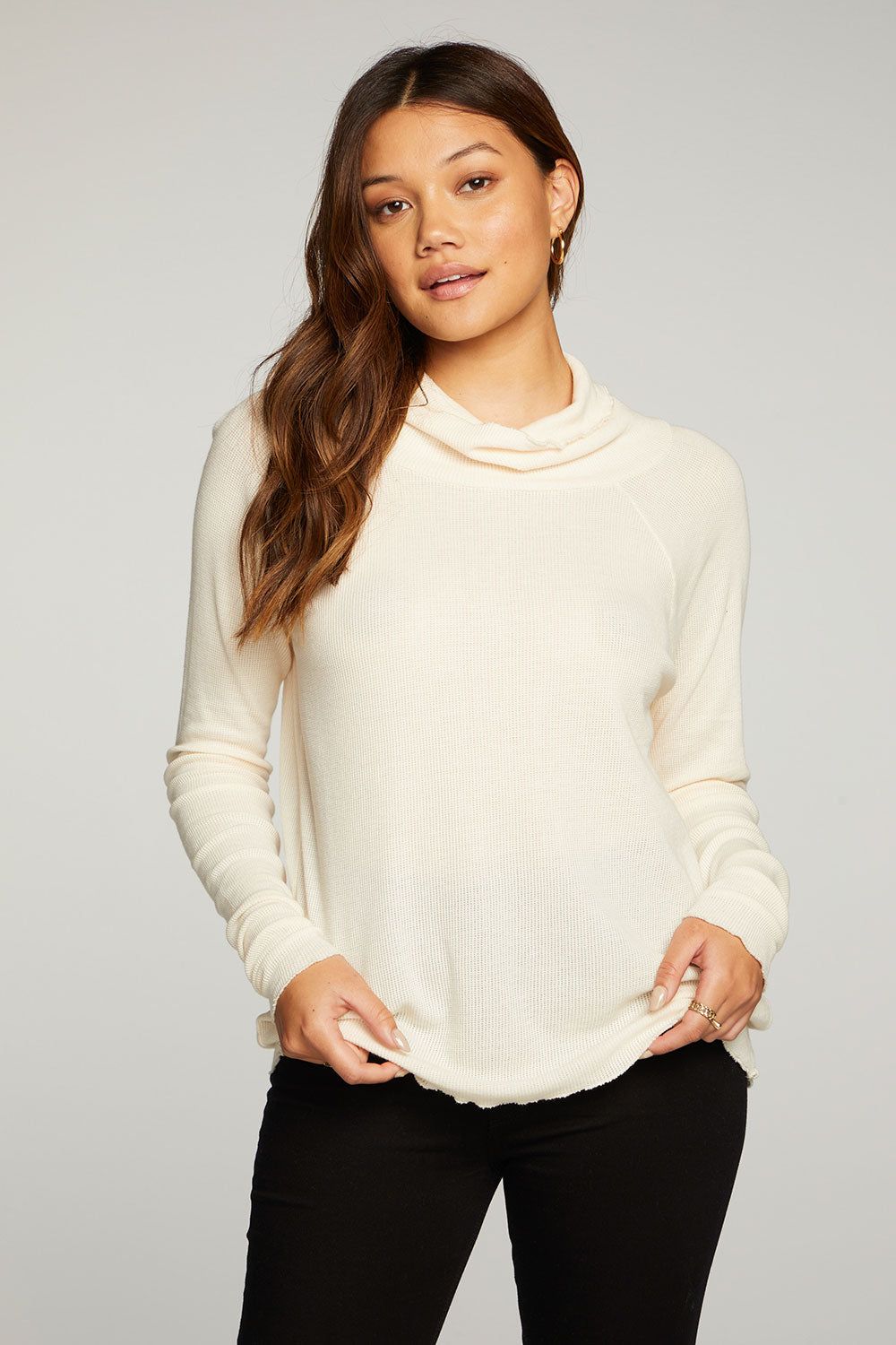 Heritage Waffle Long Sleeve Mock Neck Raglan Tee With Thumbhole sold by Chaser product image thumbnail 7