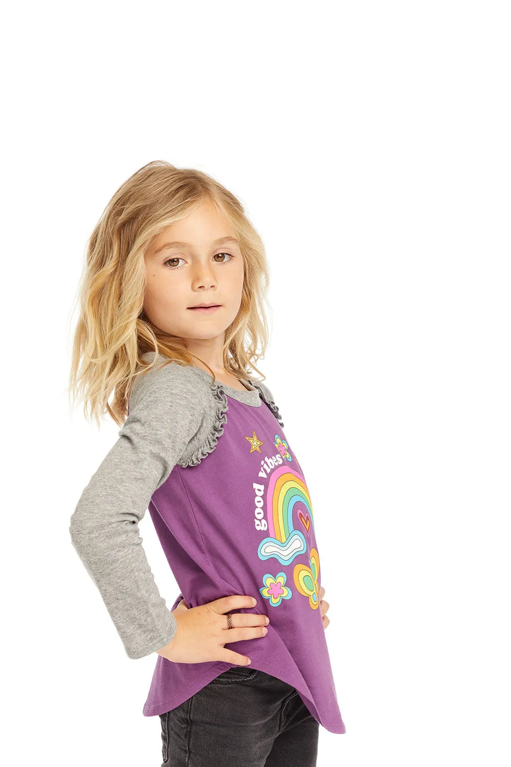 Good Vibes Rainbow Baseball Tee sold by Chaser product image thumbnail 4