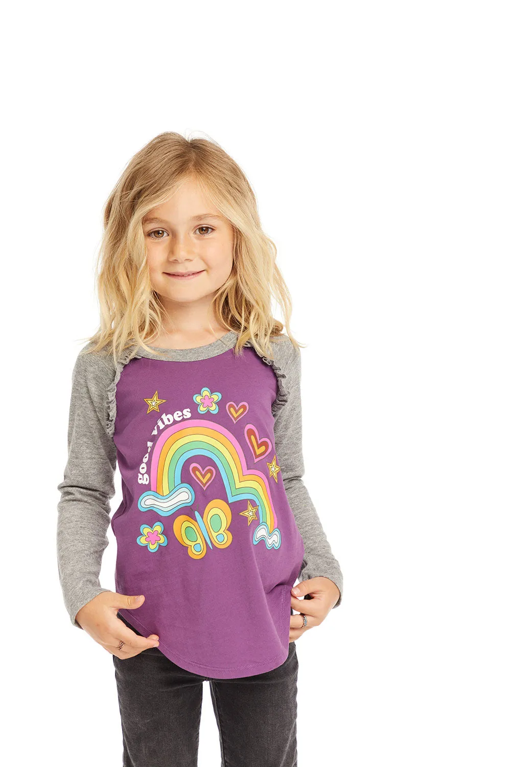 Good Vibes Rainbow Baseball Tee sold by Chaser product image thumbnail 3