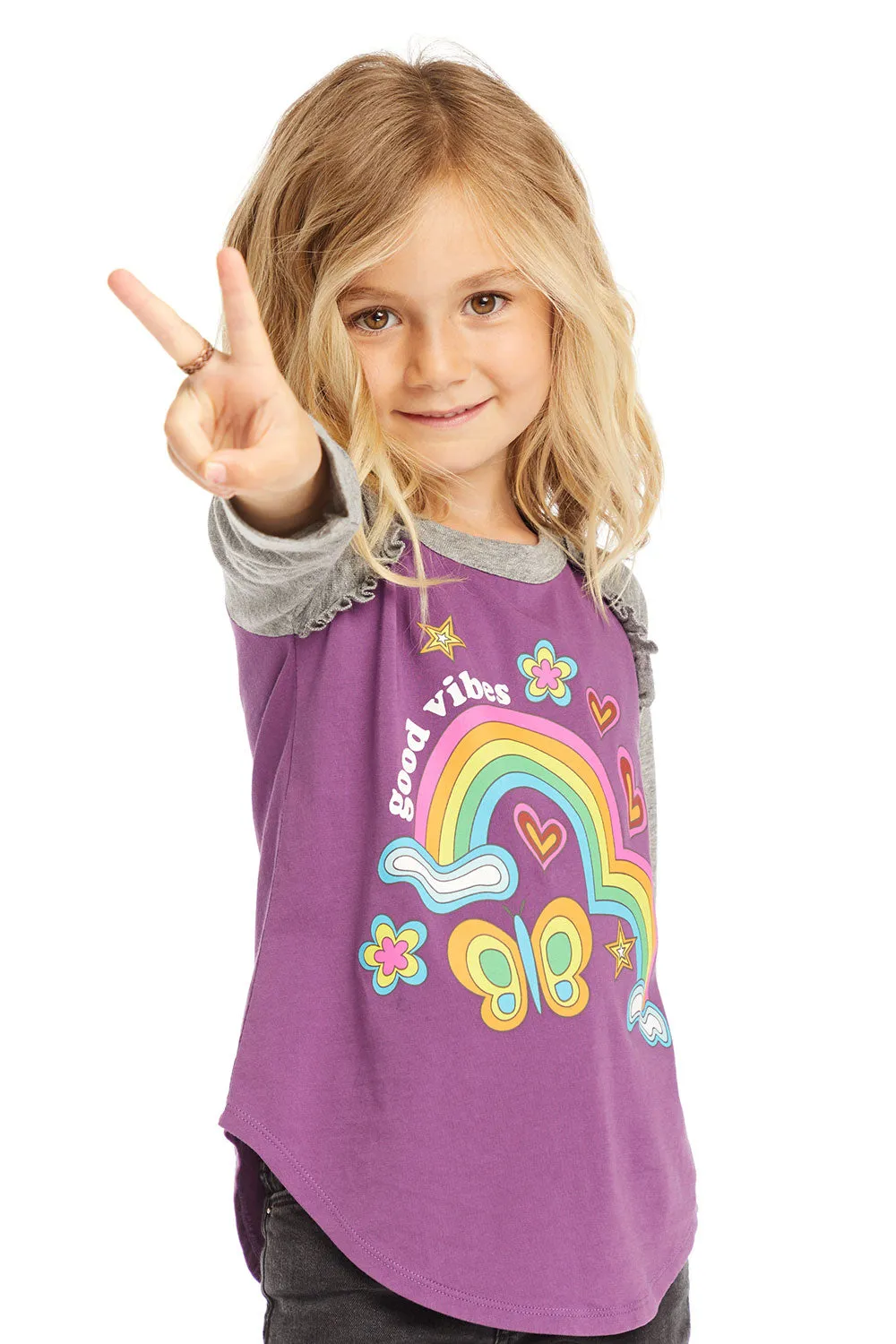 Good Vibes Rainbow Baseball Tee sold by Chaser product image thumbnail 2