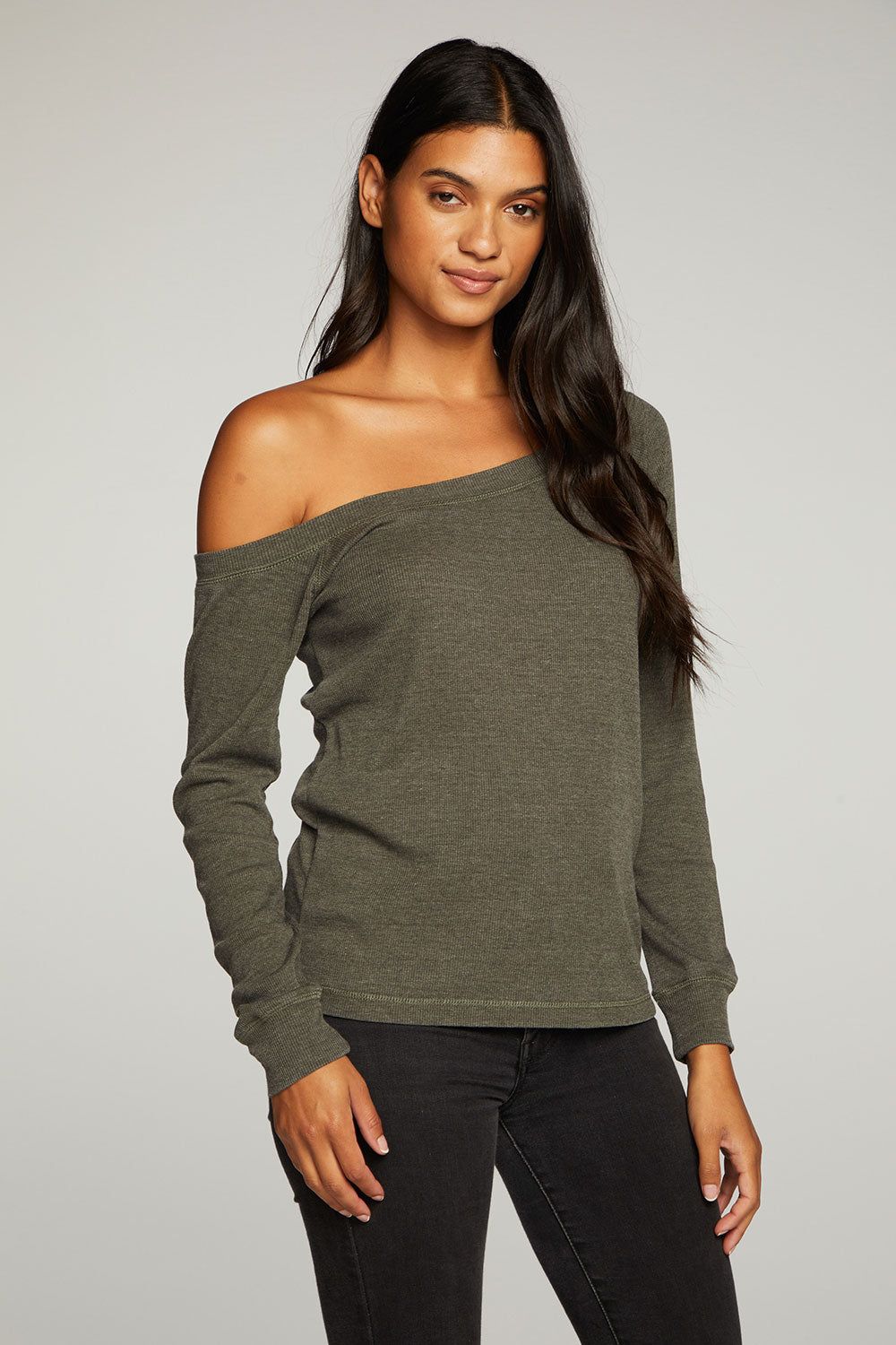 Triblend Rib Long Sleeve Off Shoulder Raglan Tee sold by Chaser product image thumbnail 4