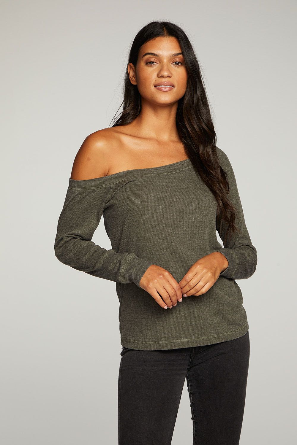 Triblend Rib Long Sleeve Off Shoulder Raglan Tee sold by Chaser product image thumbnail 3