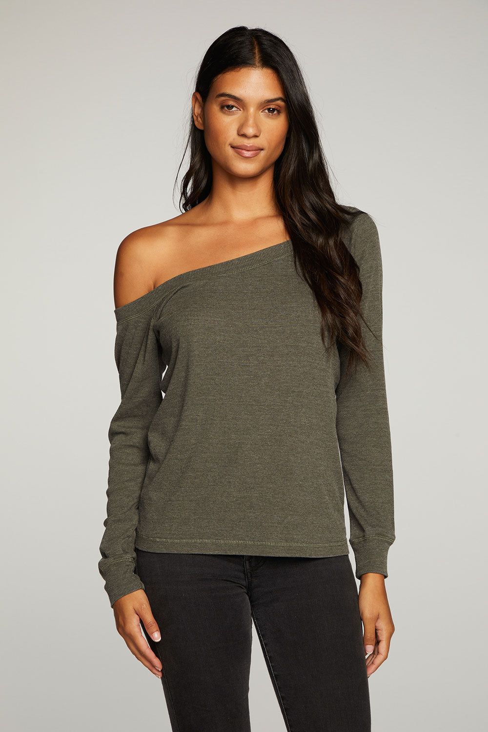 Triblend Rib Long Sleeve Off Shoulder Raglan Tee sold by Chaser