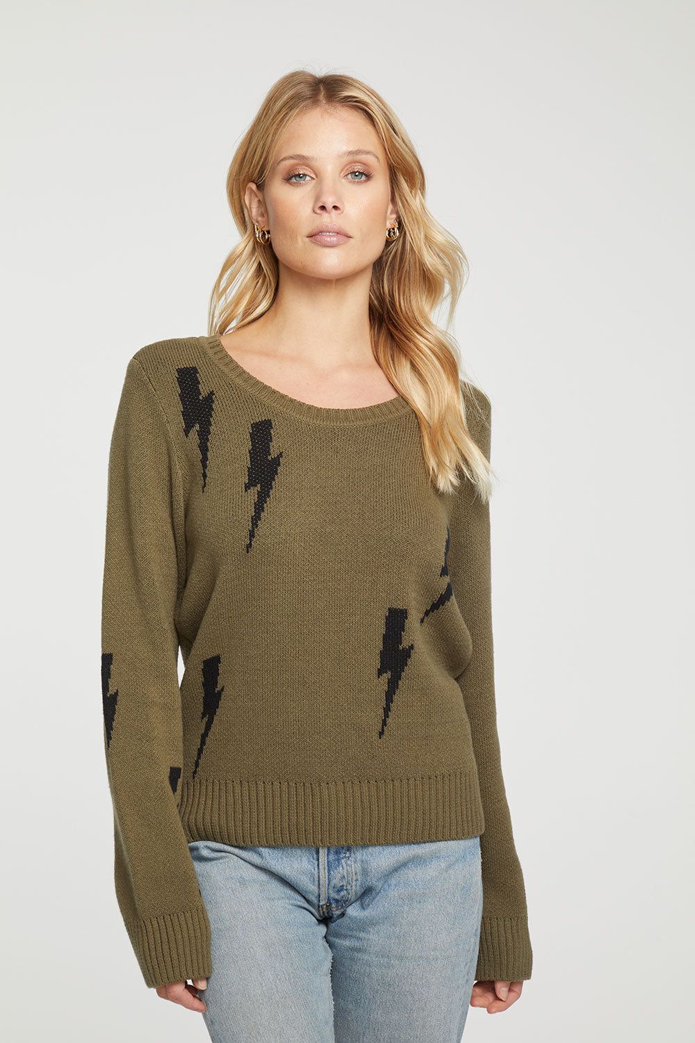 Lightning Bolt Cotton Blend Long Sleeve Crew Neck Pullover sold by Chaser product image thumbnail 3