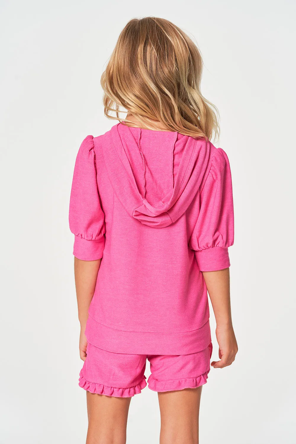 Girls rPET Cozy Knit 3/4 Puff Sleeve Hoodie sold by Chaser product image thumbnail 3