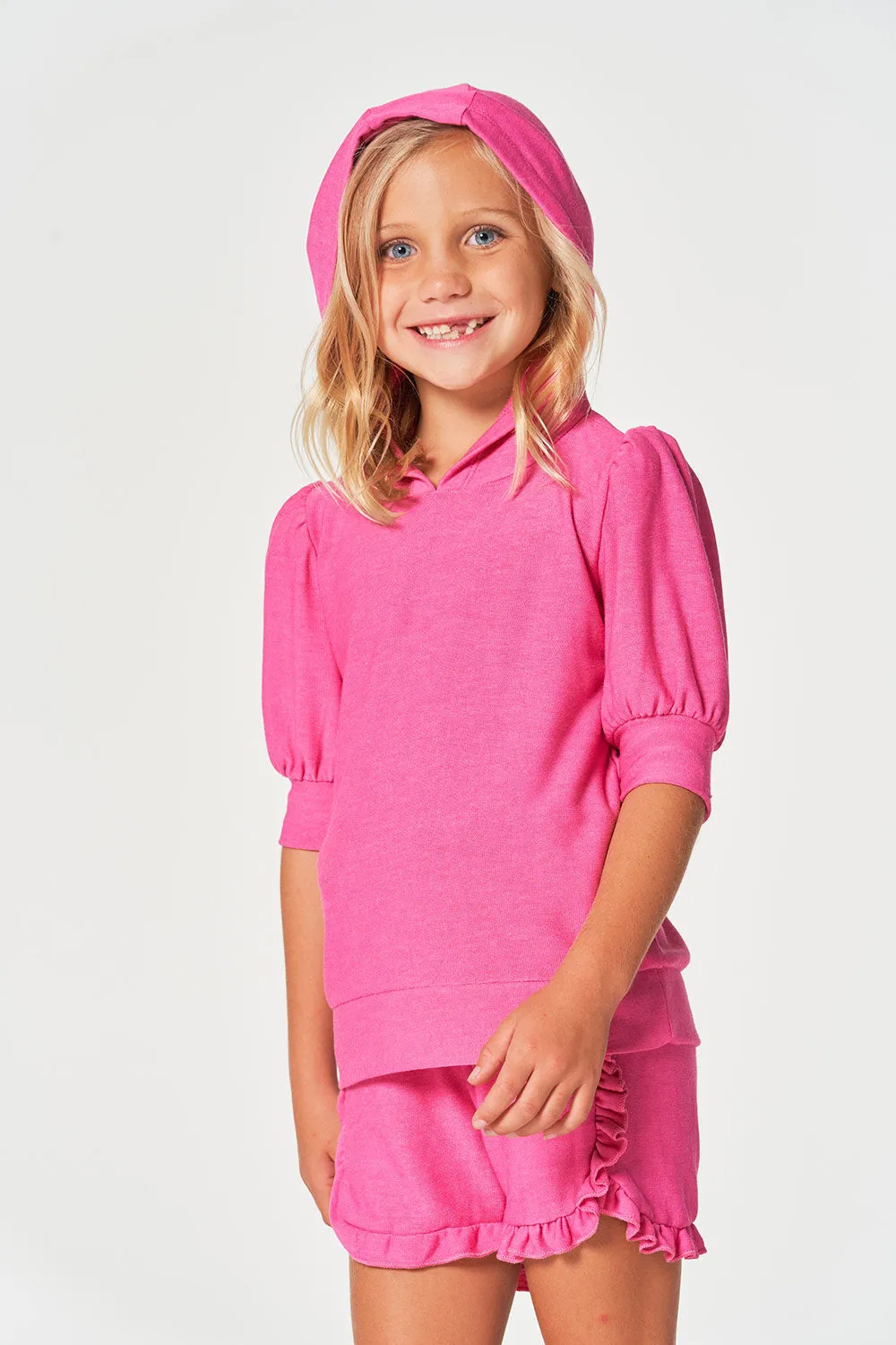 Girls rPET Cozy Knit 3/4 Puff Sleeve Hoodie sold by Chaser product image thumbnail 2