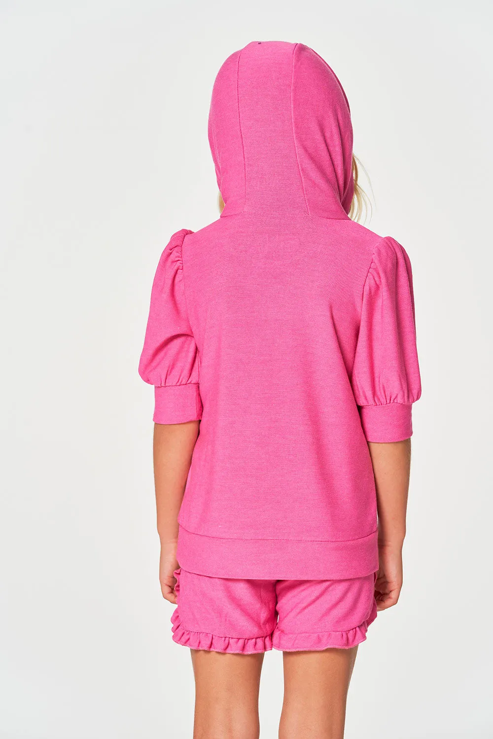 Girls rPET Cozy Knit 3/4 Puff Sleeve Hoodie sold by Chaser product image thumbnail 4