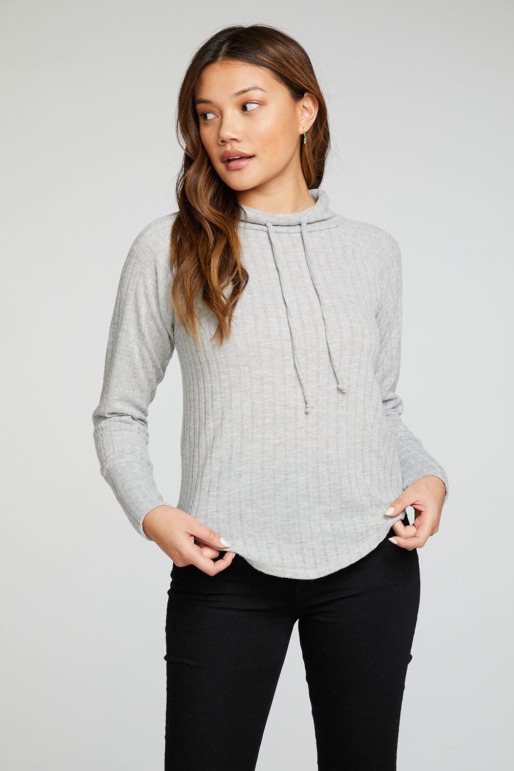 Poor Boy Rib Long Sleeve Funnel Neck Raglan Shirttail Pullover sold by Chaser product image thumbnail 3