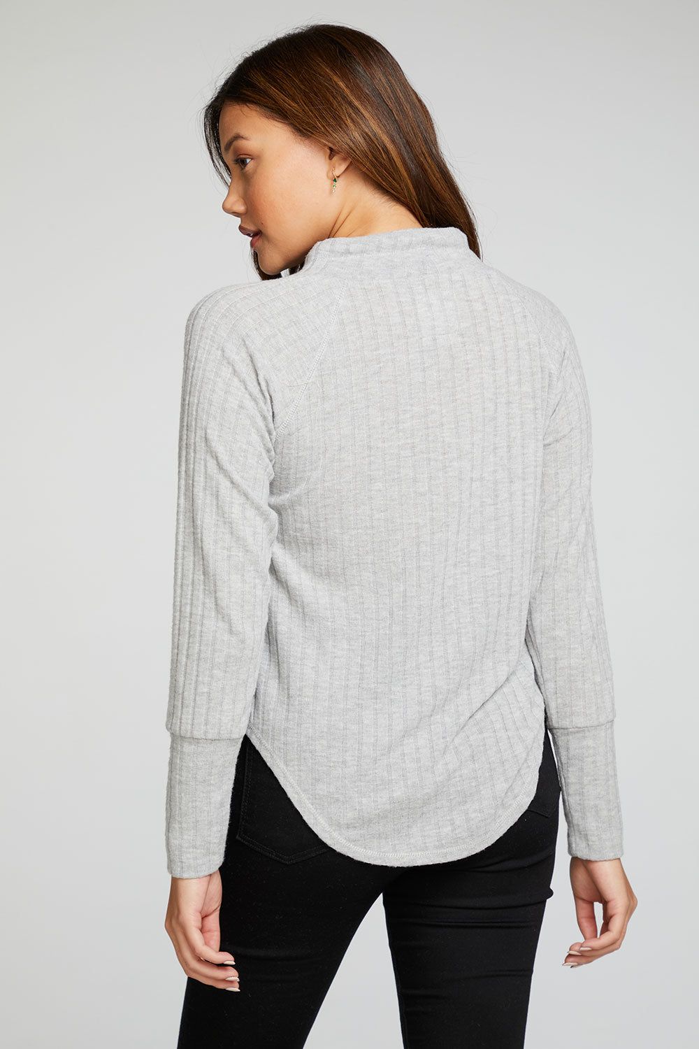 Poor Boy Rib Long Sleeve Funnel Neck Raglan Shirttail Pullover sold by Chaser product image thumbnail 2