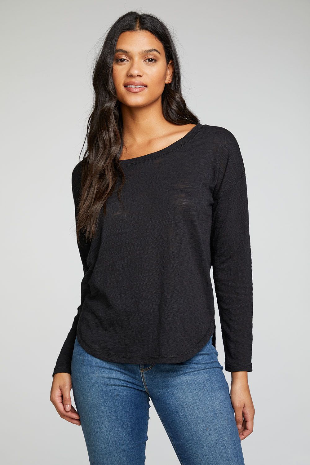 Slub Jersey Long Sleeve Drop Shoulder Hi Lo Shirttail Tee sold by Chaser product image thumbnail 2