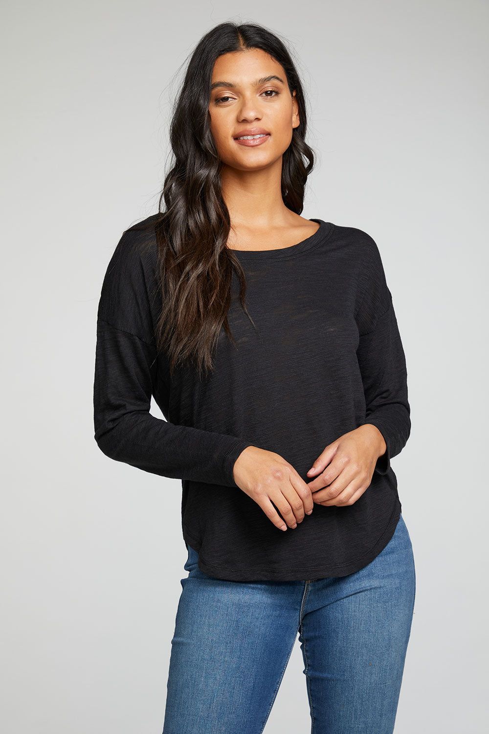 Slub Jersey Long Sleeve Drop Shoulder Hi Lo Shirttail Tee sold by Chaser