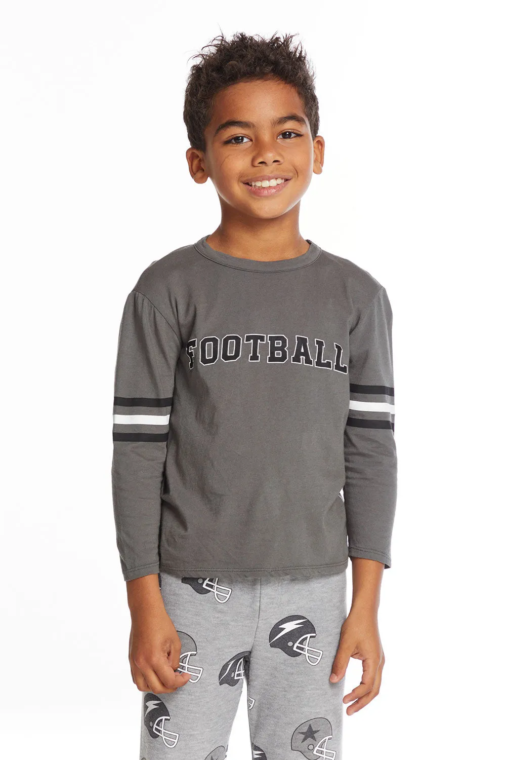 Football Stripes Boys Long Sleeve Crew Neck Tee sold by Chaser
