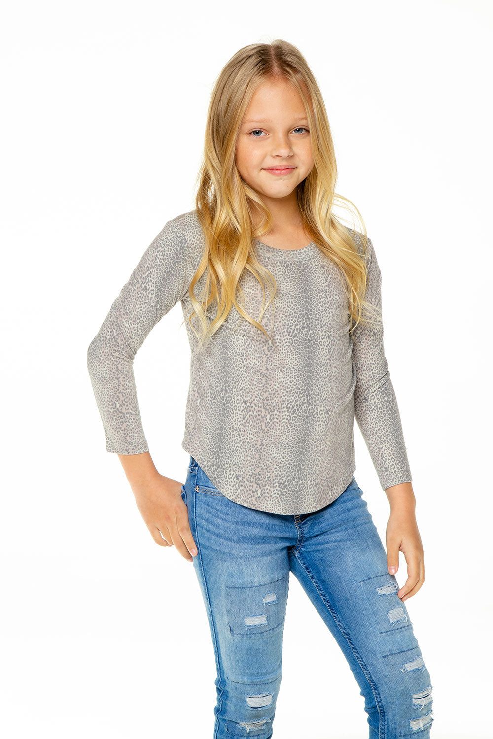 Girls Recycled Vintage Jersey Long Sleeve Scoop Back Shirttail sold by Chaser