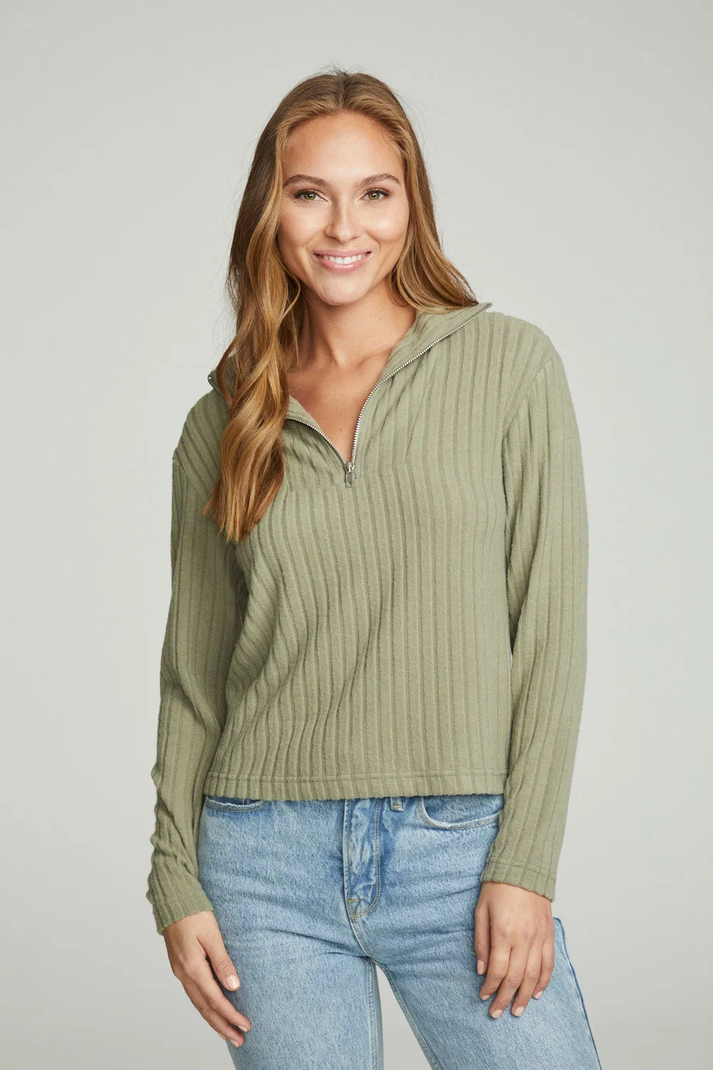 Zip Up Mock Neck Long Sleeve Pullover sold by Chaser product image thumbnail 5