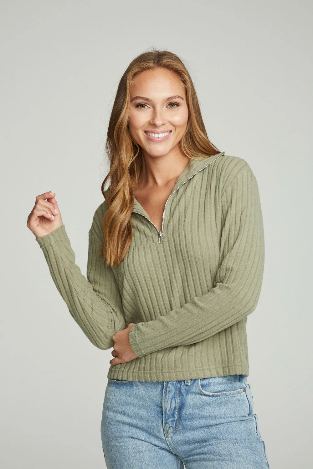 Zip Up Mock Neck Long Sleeve Pullover sold by Chaser product image thumbnail 4