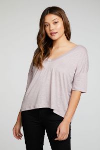 Linen Jersey Boxy Drop Shoulder Oversized Double V Neck Short Sleeve sold by Chaser