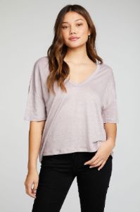 Linen Jersey Boxy Drop Shoulder Oversized Double V Neck Short Sleeve sold by Chaser
