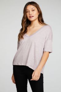 Linen Jersey Boxy Drop Shoulder Oversized Double V Neck Short Sleeve sold by Chaser