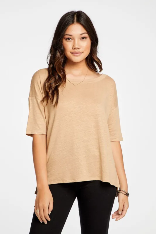 Linen Jersey Cropped Short Sleeve Boxy Hi Lo Tee sold by Chaser
