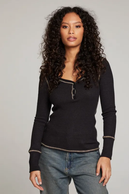 Licorice Long Sleeve Henley sold by Chaser