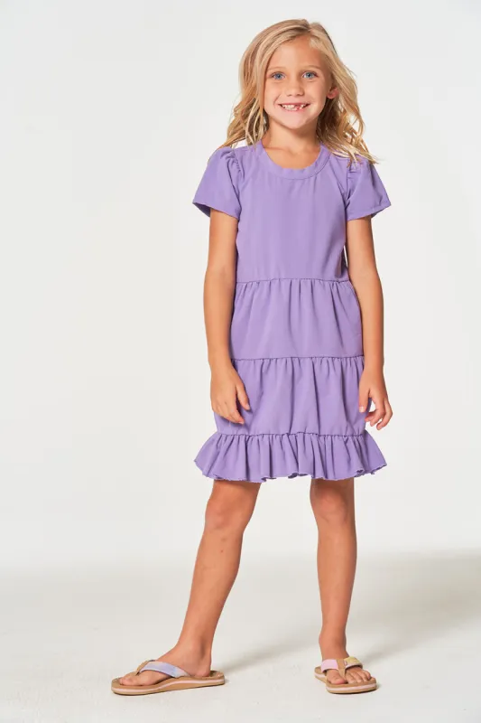 Girls Coastal Cloth Puff Sleeve Tiered Dress sold by Chaser