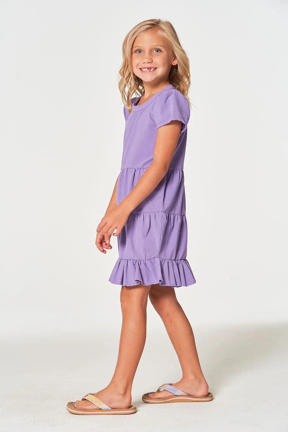 Girls Coastal Cloth Puff Sleeve Tiered Dress sold by Chaser product image thumbnail 2