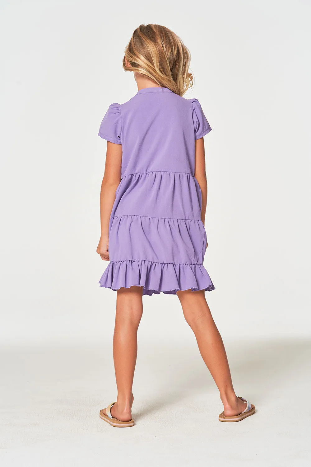 Girls Coastal Cloth Puff Sleeve Tiered Dress sold by Chaser product image thumbnail 3