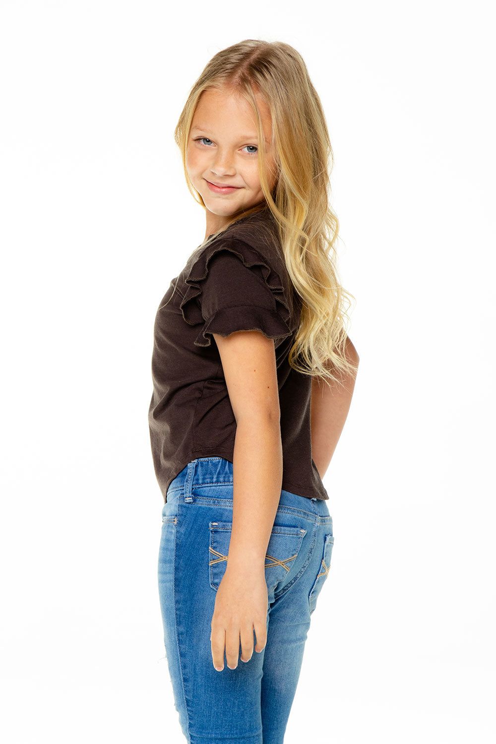 Girls Recycled Vintage Jersey Ruffle Short Sleeve Shirttail sold by Chaser product image thumbnail 2