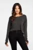 Triblend Jersey Cropped Open Neck Long Sleeve Thumbhole Tee sold by Chaser