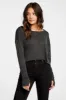 Triblend Jersey Cropped Open Neck Long Sleeve Thumbhole Tee sold by Chaser