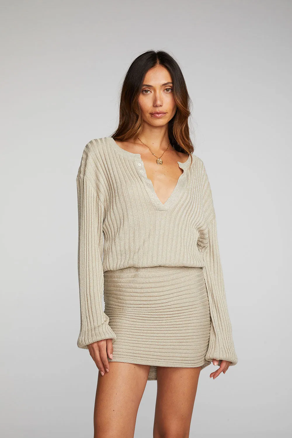 Lurex Rib Knit Mini Dress with Shirring sold by Chaser