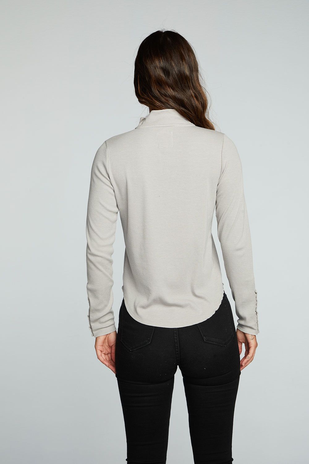 Recycled Vintage Rib Long Sleeve Snap Detail Mock Neck Pullover sold by Chaser product image thumbnail 2