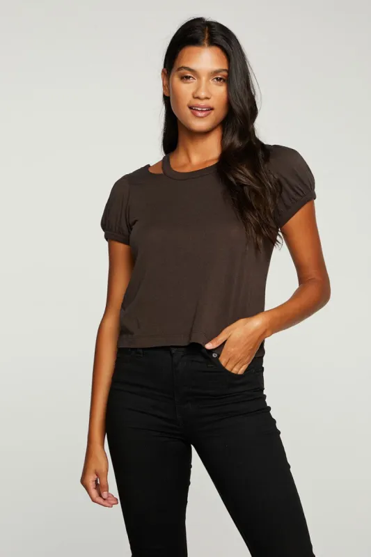 Recycled Vintage Jersey Puff Sleeve Vented Neck Cropped Tee sold by Chaser