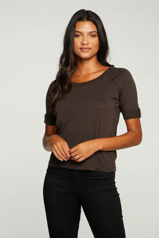 Recycled Vintage Jersey 3/4 Sleeve Rolled Cuff Raglan Tee sold by Chaser