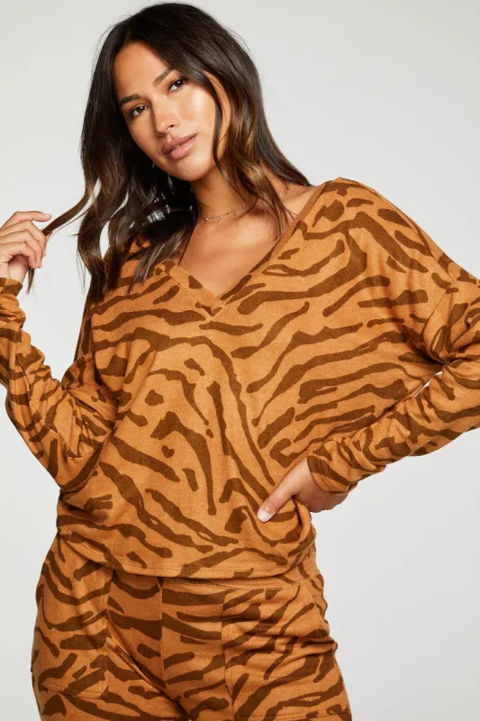 Recycled Bliss Knit Long Sleeve Double V Pullover sold by Chaser